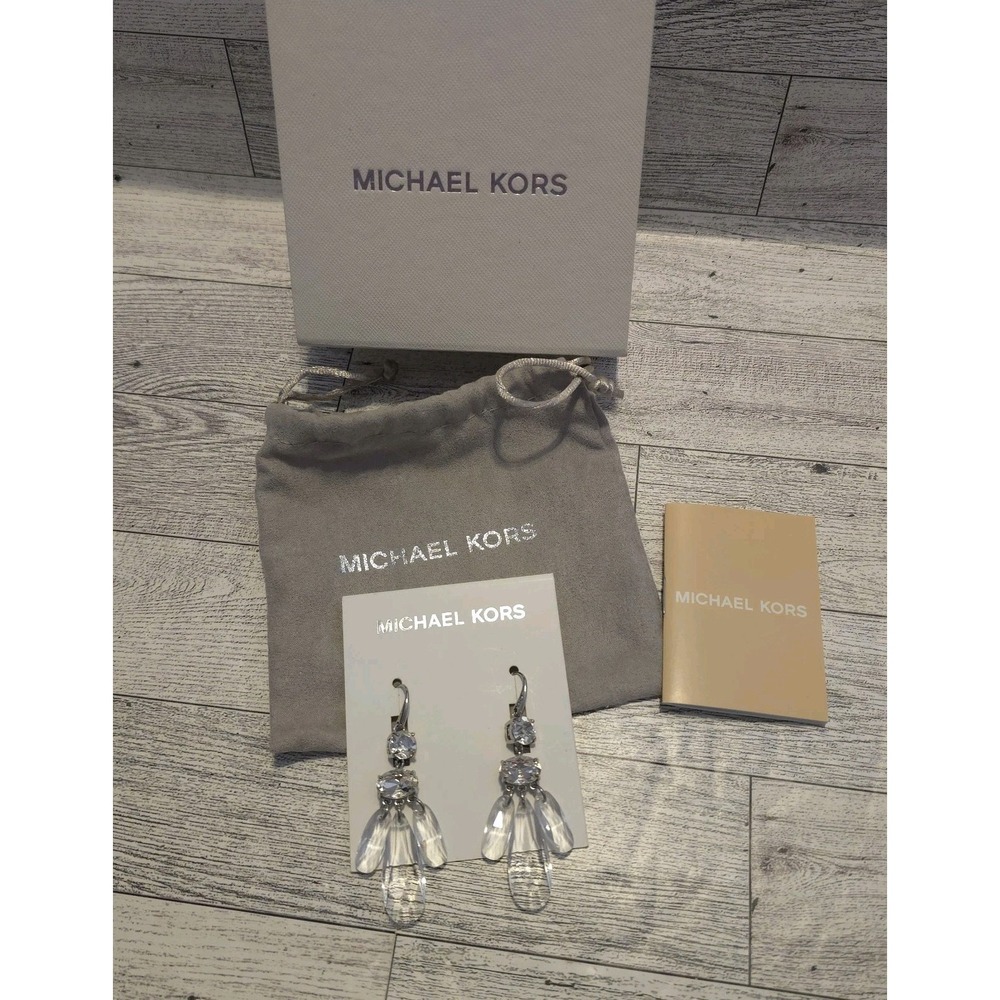 MICHAEL KORS MKJ7011040 Drop Dangle Earrings Crystal Clear Silver MKJ7011